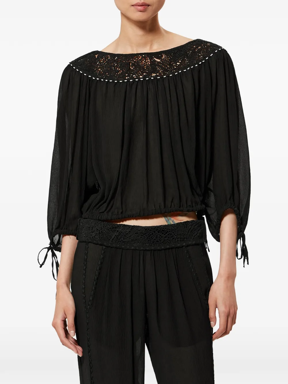 ISABEL MARANT Nelida blouse met kralen en kant Zwart