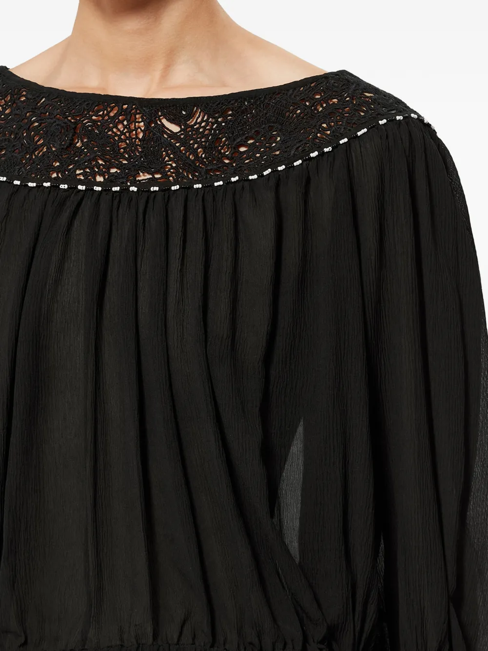 ISABEL MARANT Nelida blouse met kralen en kant Zwart