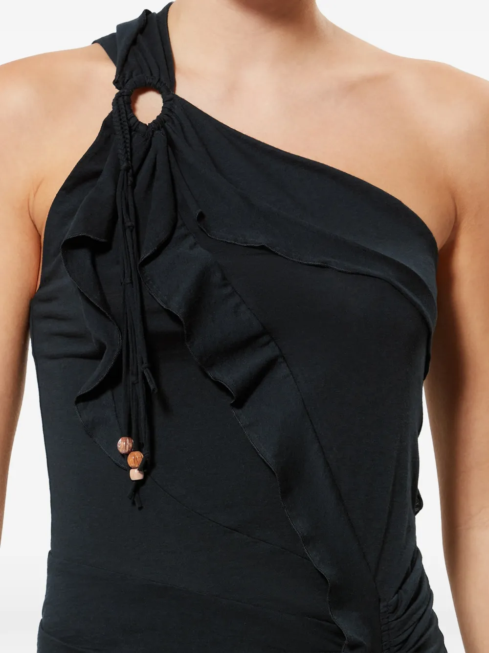 ISABEL MARANT Juliane asymmetrische midi-jurk met ruches Zwart