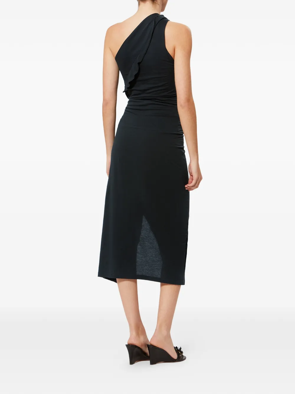 ISABEL MARANT Juliane asymmetrische midi-jurk met ruches Zwart