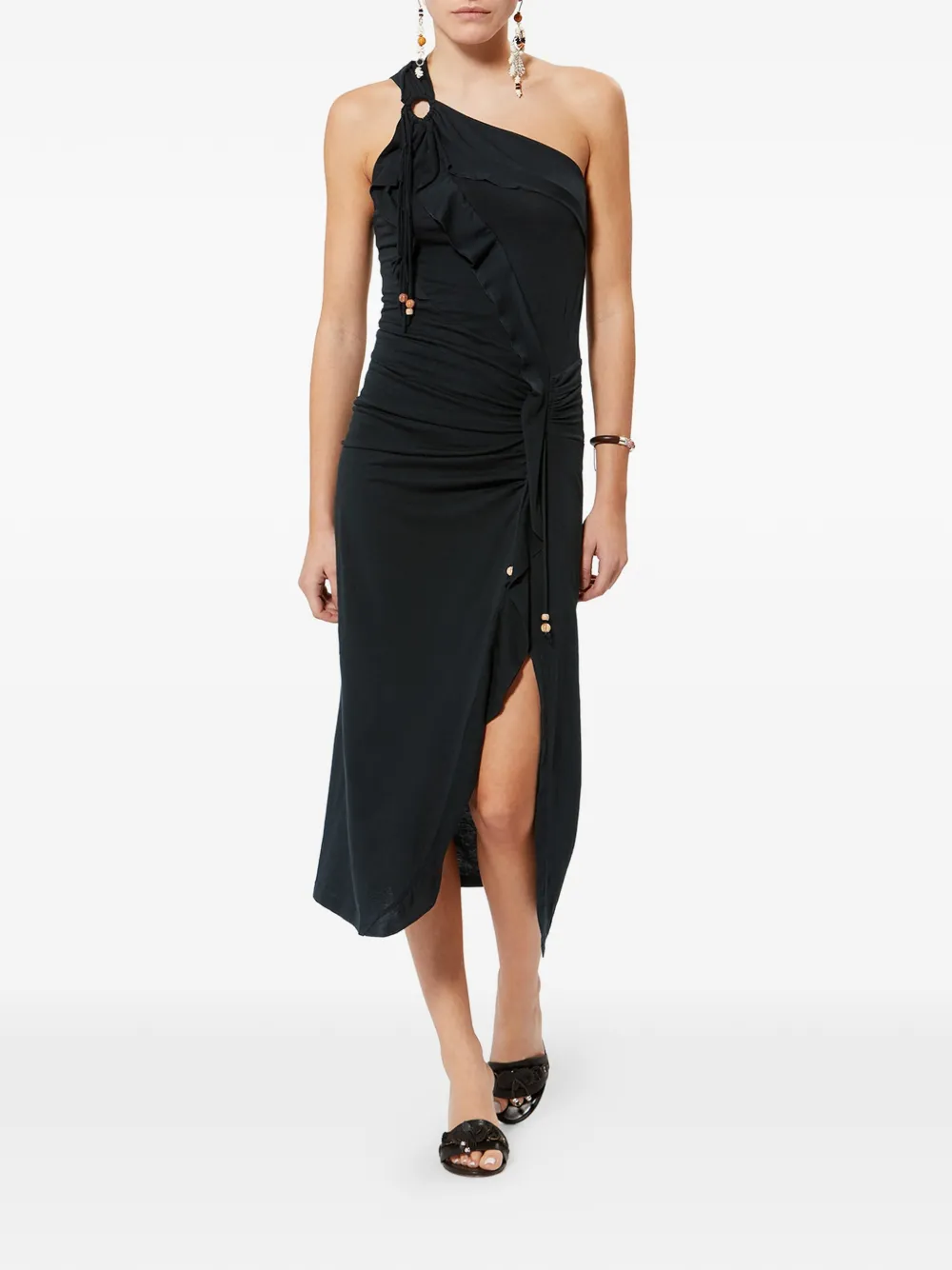 ISABEL MARANT Juliane asymmetrische midi-jurk met ruches Zwart