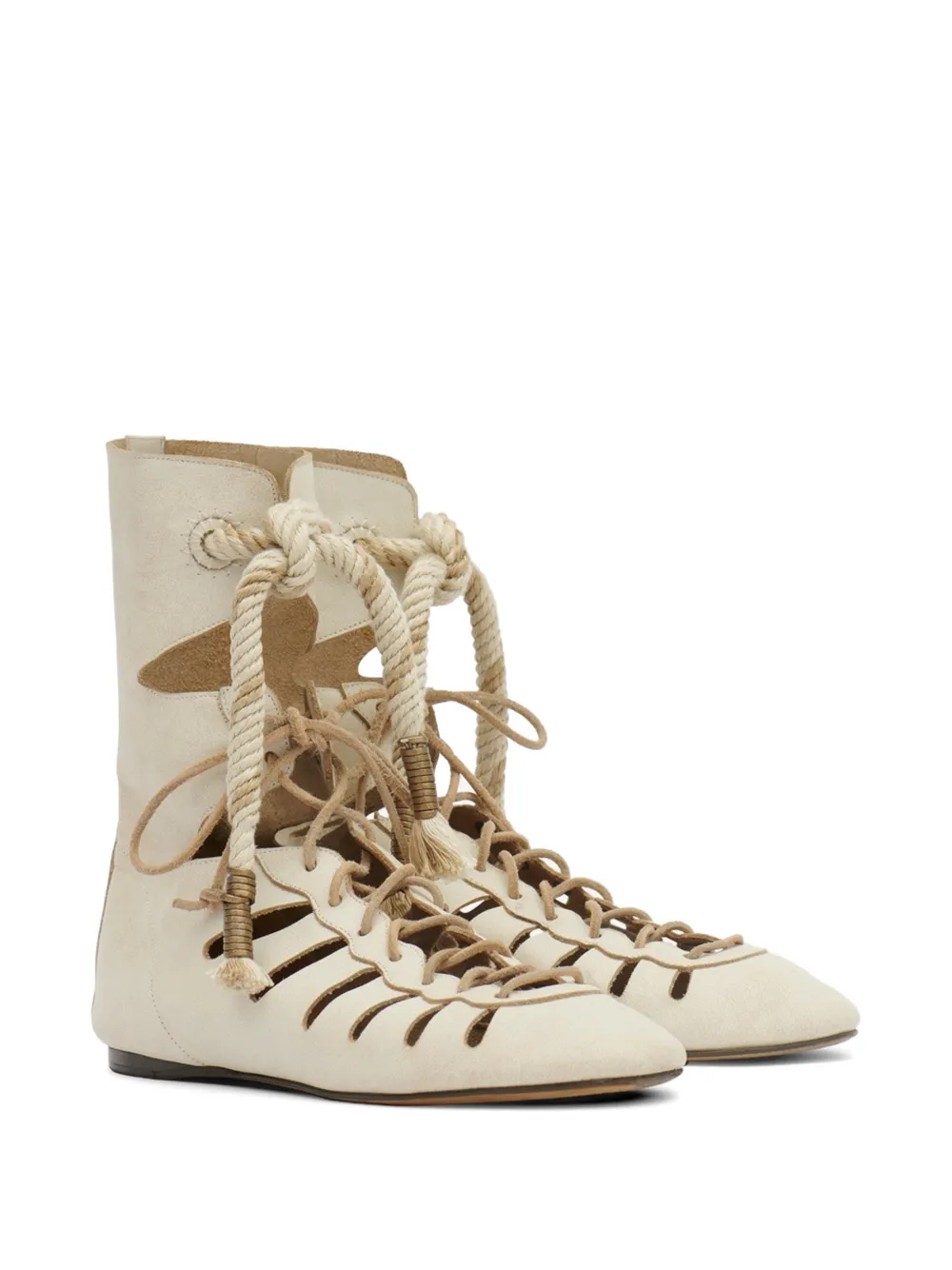 ISABEL MARANT Liade leren veterlaarzen Beige