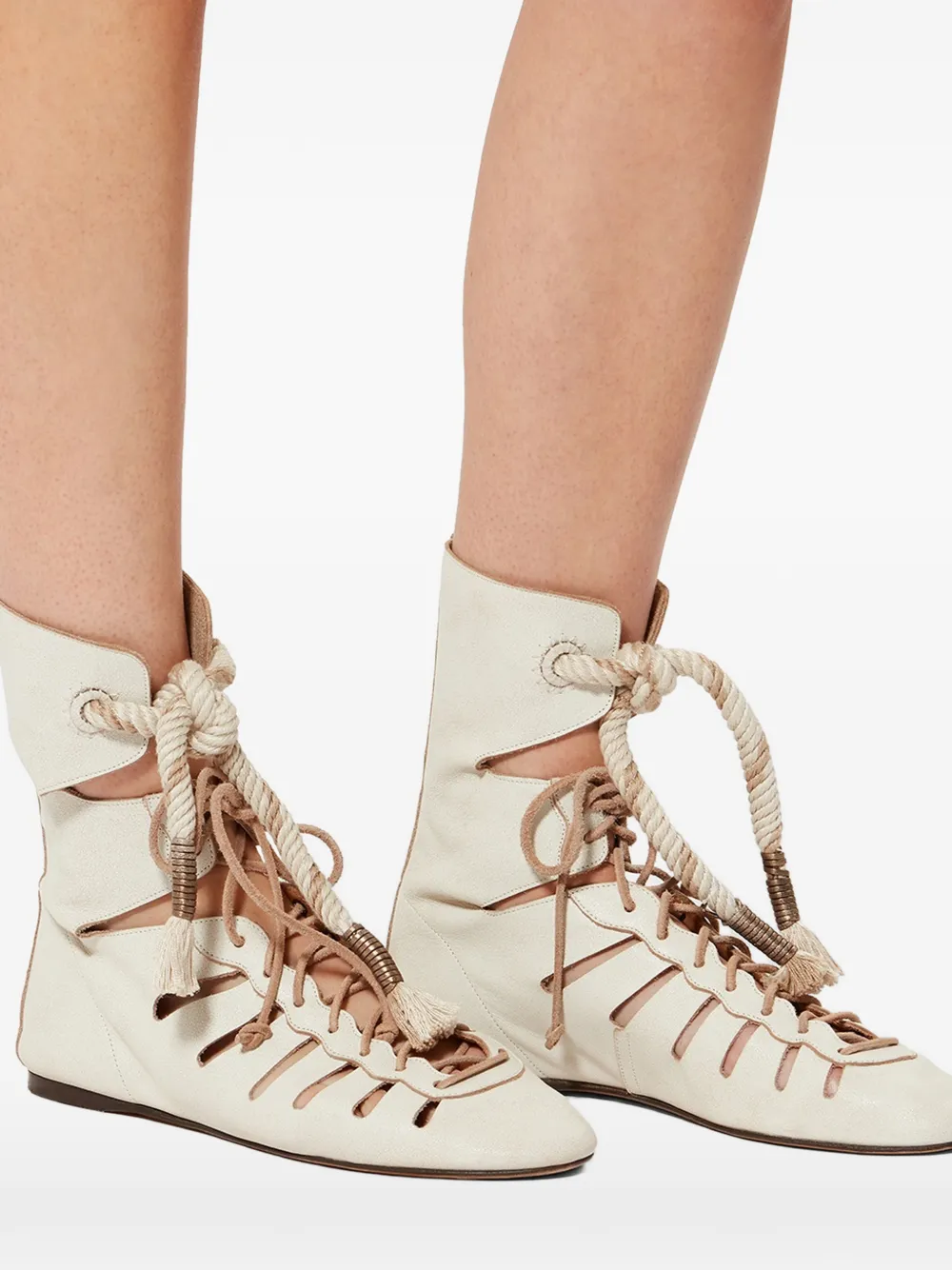 ISABEL MARANT Liade leren veterlaarzen Beige