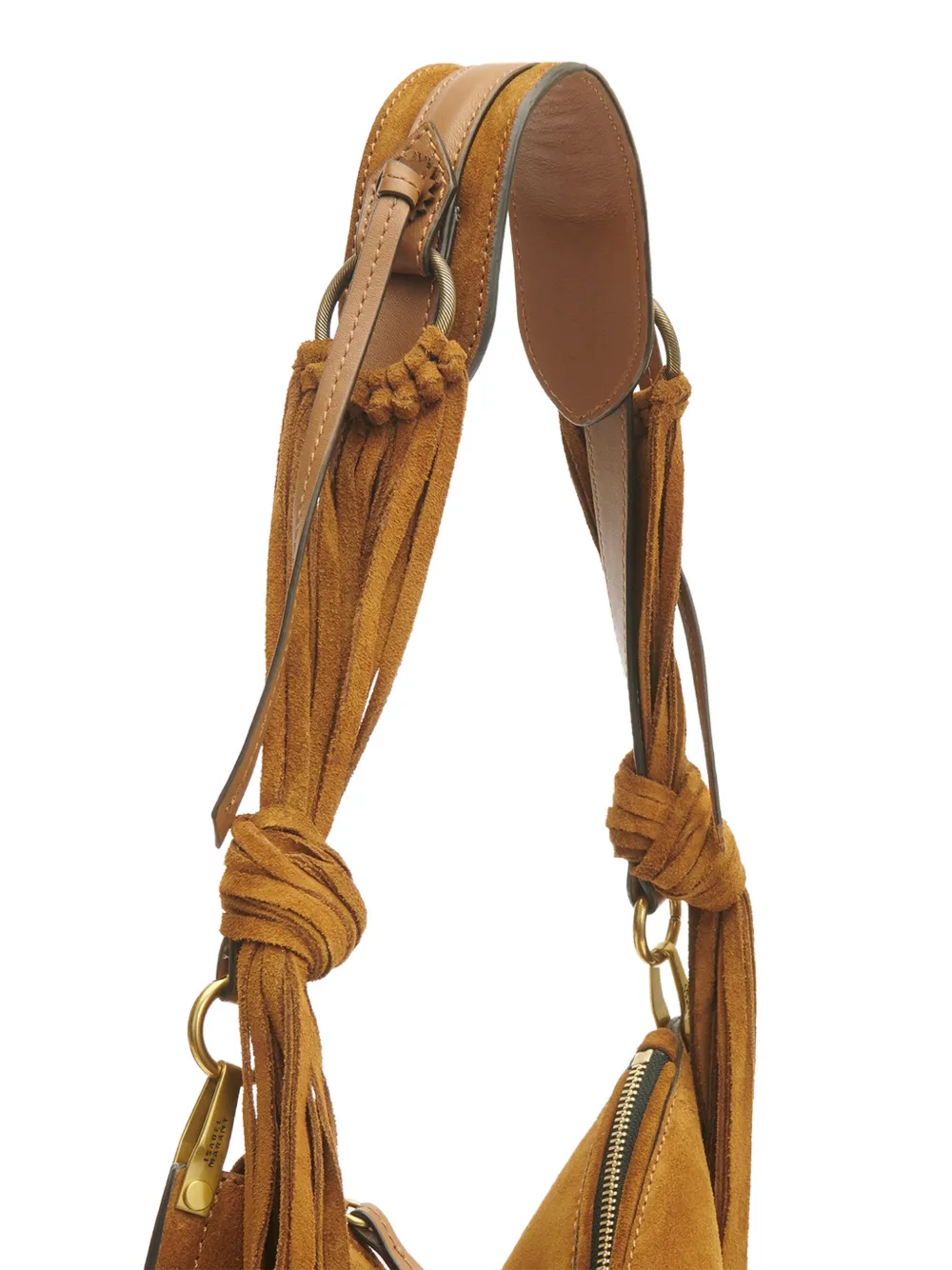 ISABEL MARANT Oskan schoudertas met studs en franjes Bruin