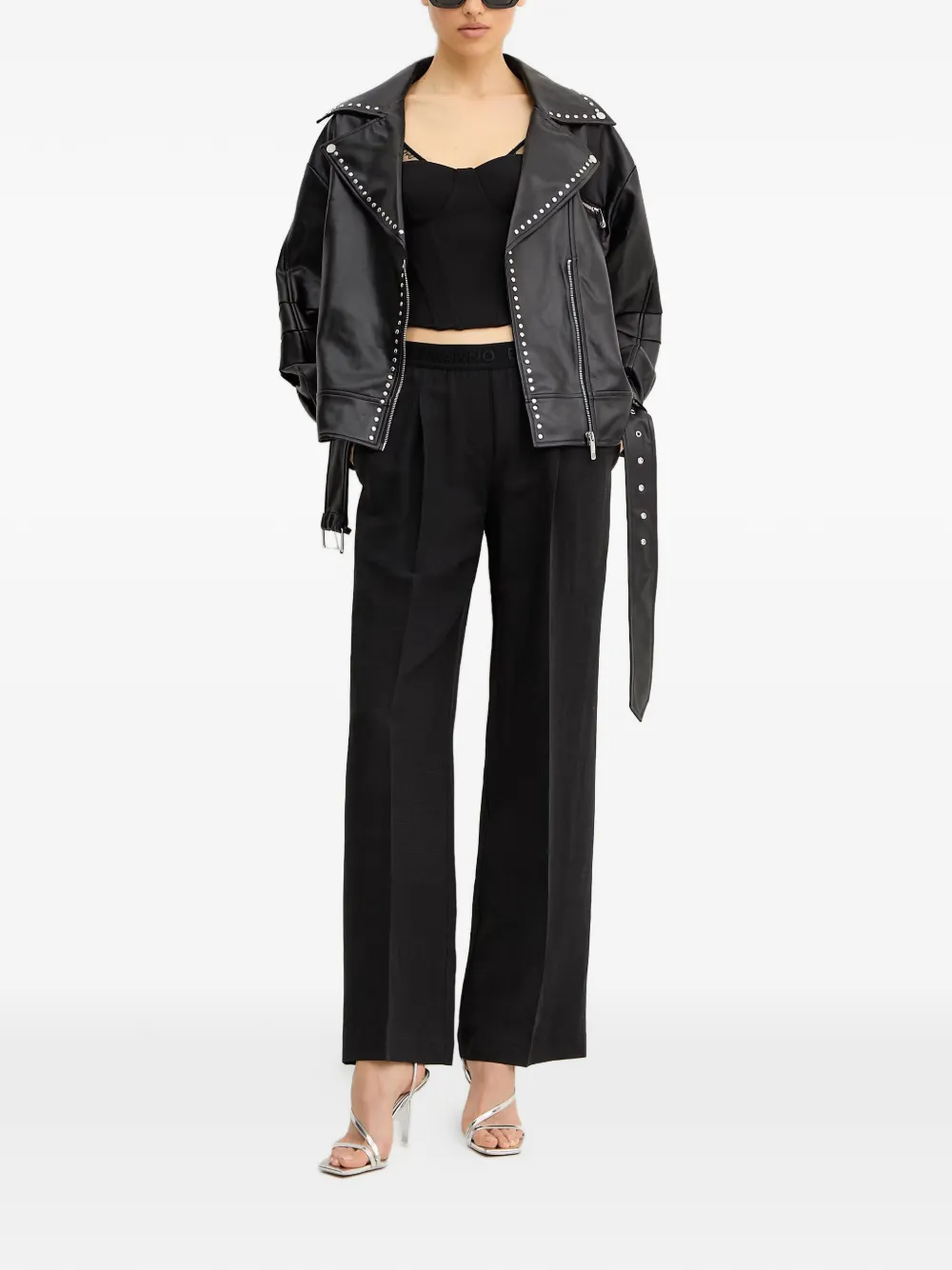  Fracomina Stud-embellished Zip-up Biker Jacket - Black 