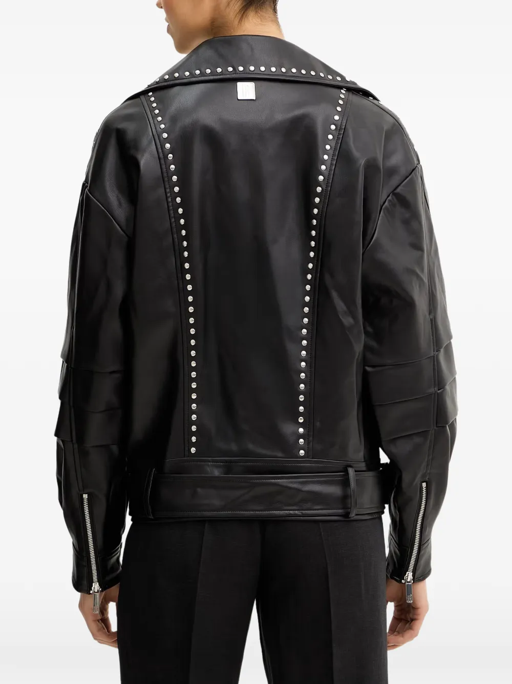  Fracomina Stud-embellished Zip-up Biker Jacket - Black 