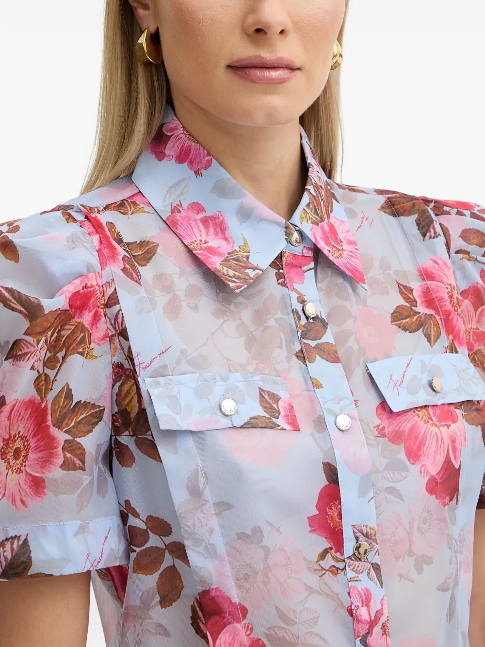 Floral-Print Puff-Sleeve Shirt