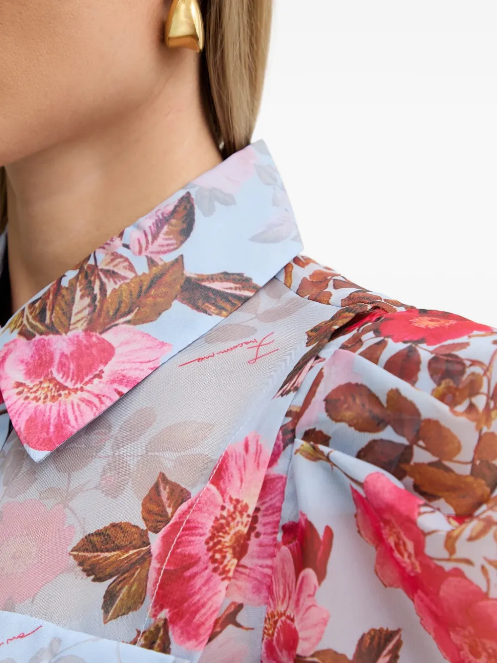 Floral-Print Puff-Sleeve Shirt
