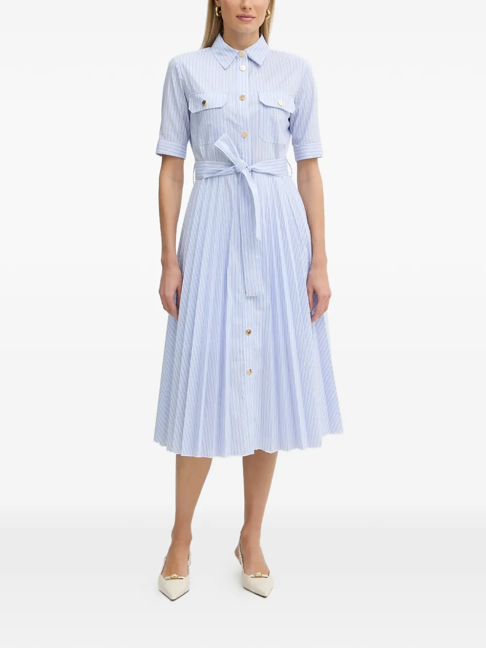 FRACOMINA striped belted midi dress - Blu