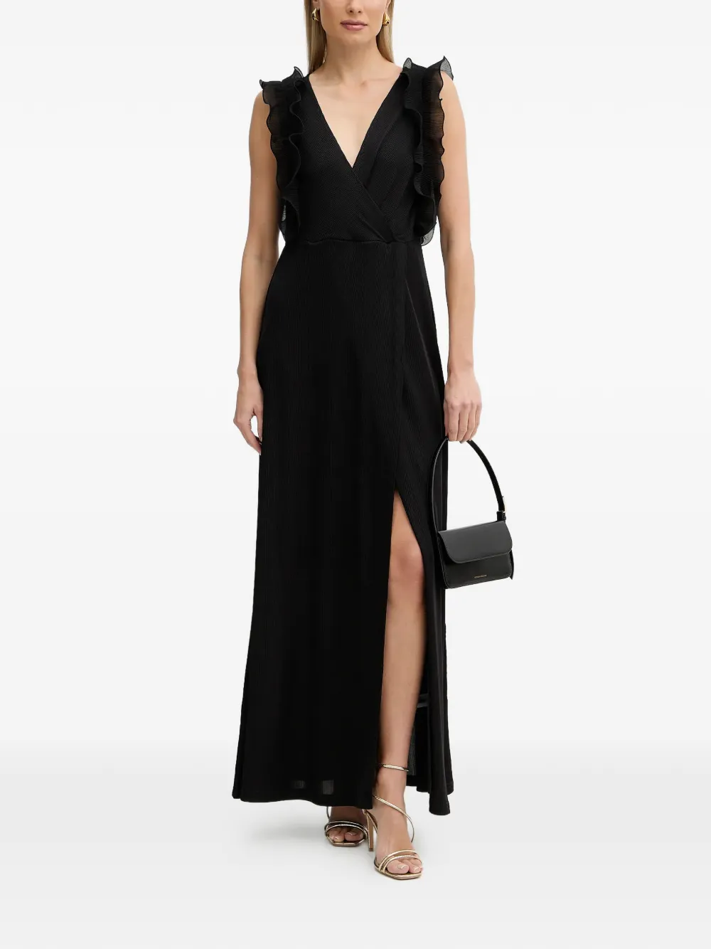 FRACOMINA ruffled V-neck maxi dress - Nero