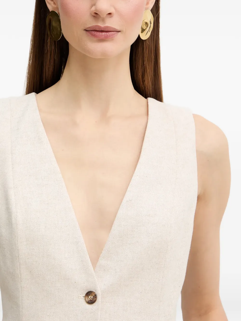 FRACOMINA Top met V-hals en knopen Beige