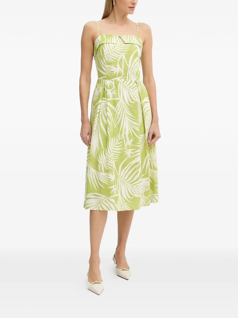 FRACOMINA Midi-jurk met vierkante hals en bloemenprint Groen
