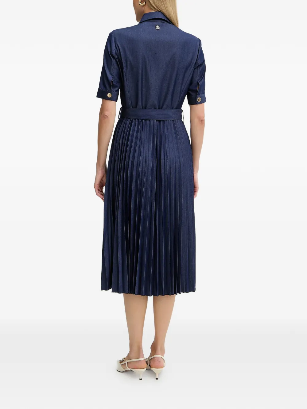  Fracomina Pleated Belted Midi Dress - Blue 