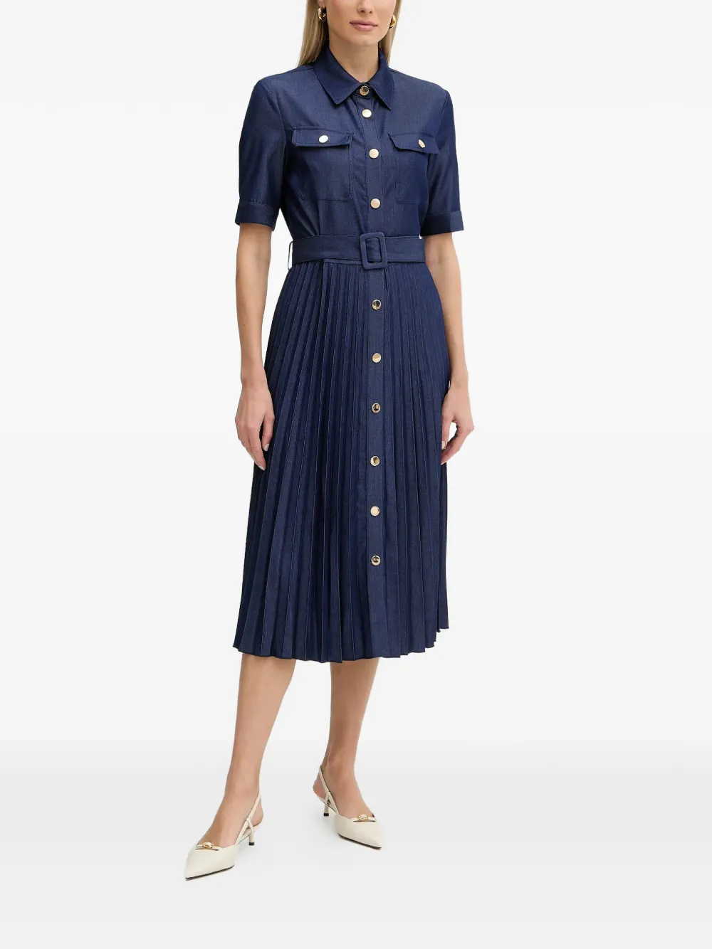 FRACOMINA pleated belted midi dress - Blu