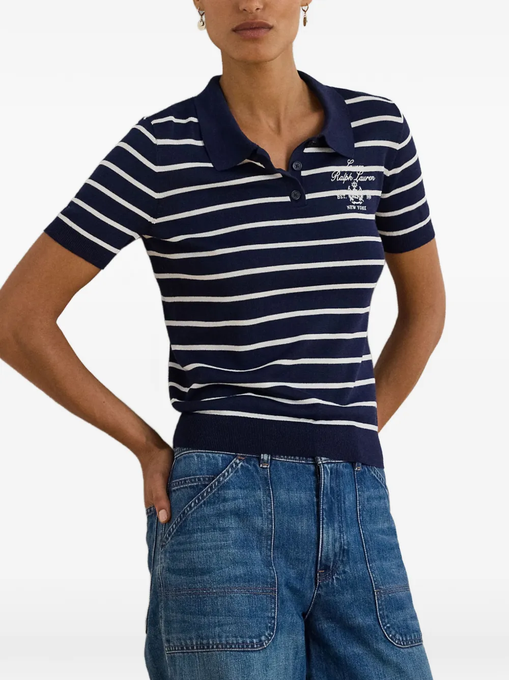 Lauren Ralph Lauren Kabelgebreid poloshirt met geborduurd logo Blauw