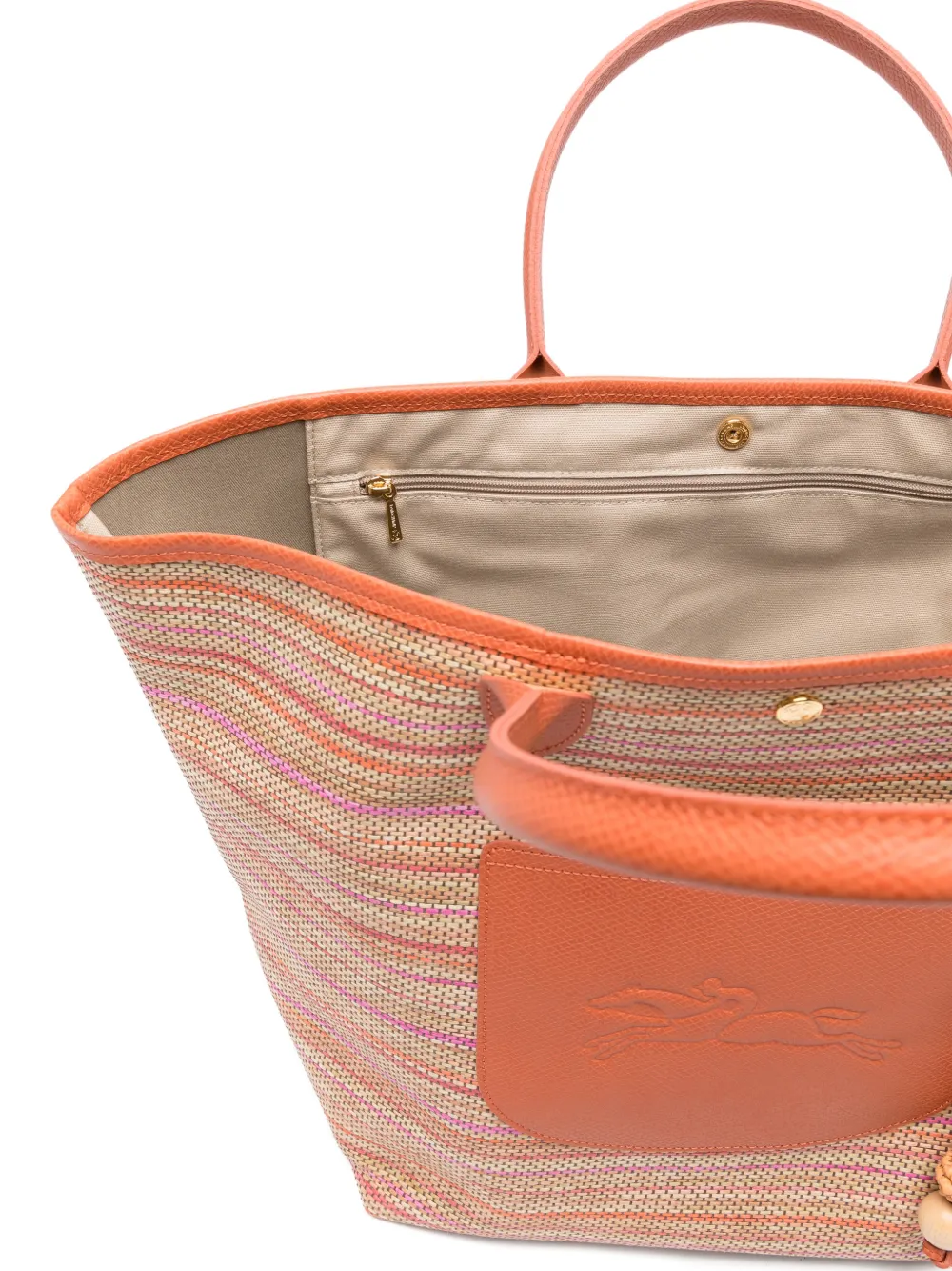 Longchamp Le Pliage gestreepte shopper met applicatie Beige