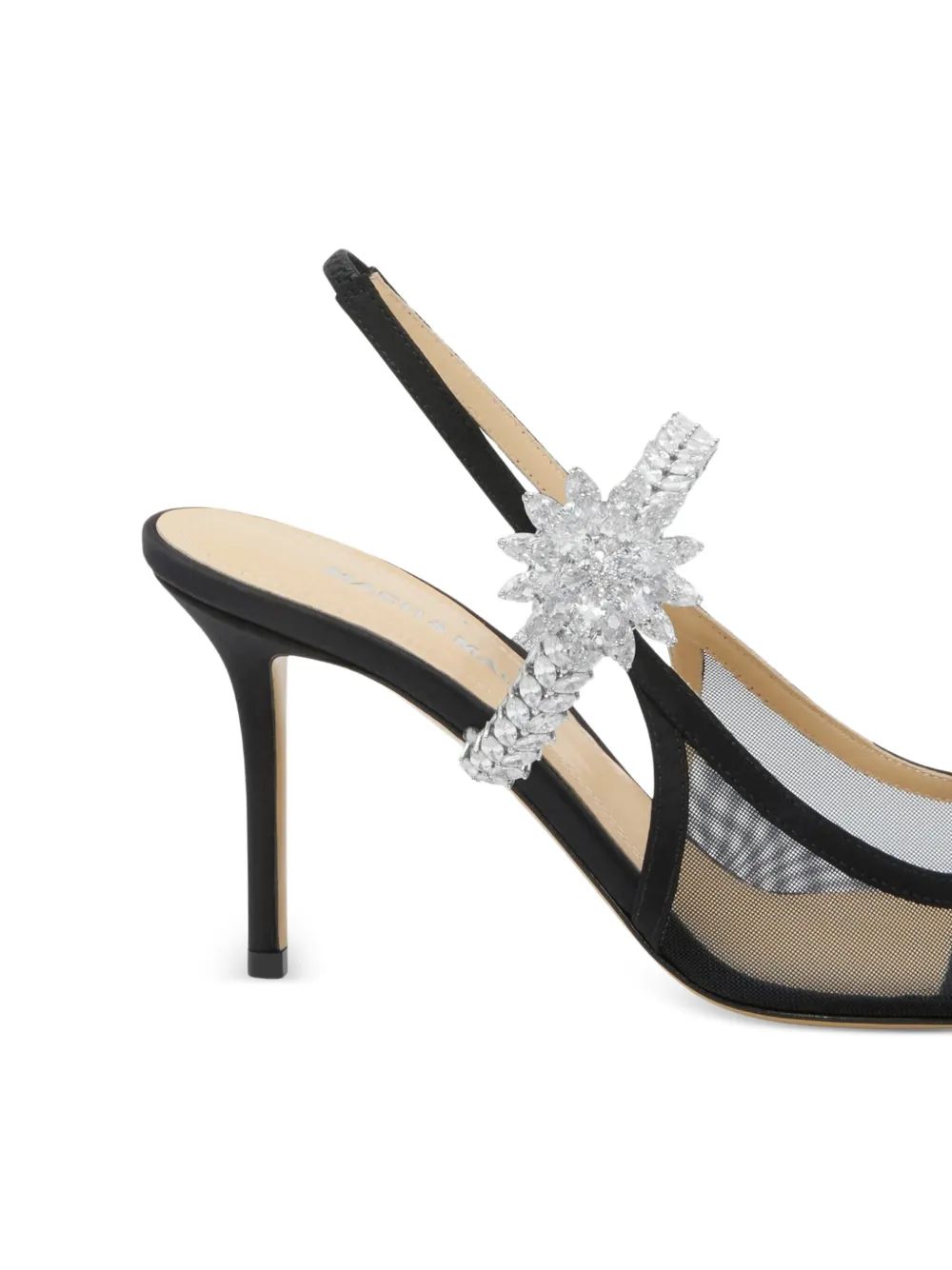 MACH & MACH Slingback pumps verfraaid met bloemen Zwart