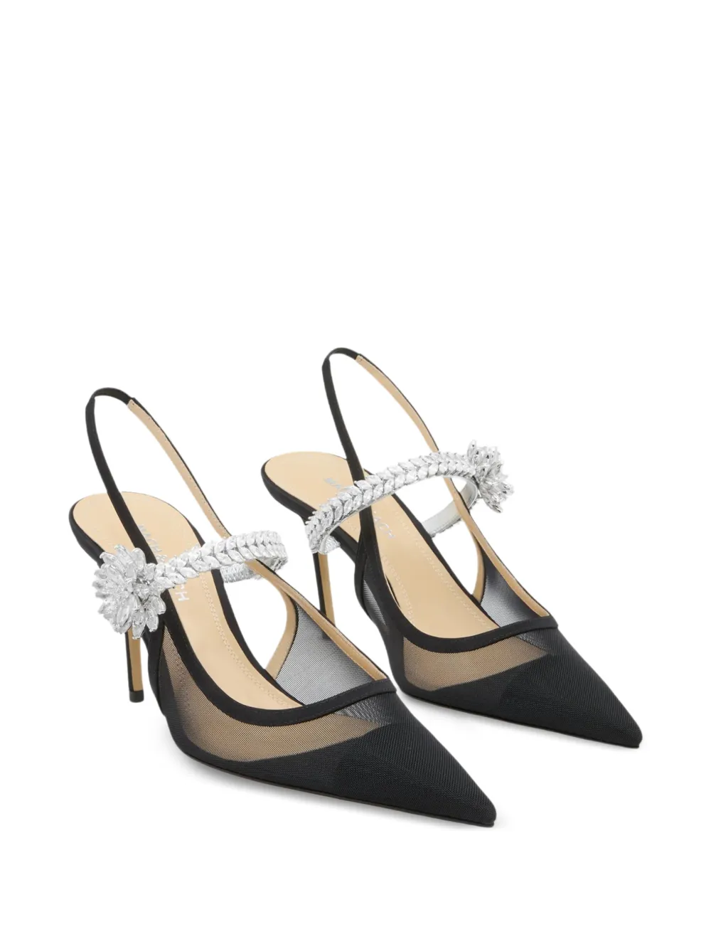 MACH & MACH Slingback pumps verfraaid met bloemen Zwart