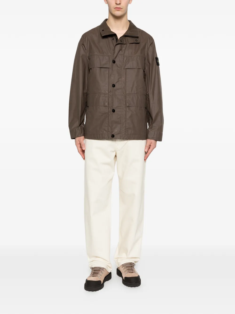 Stone Island Gewaxt canvas jack Bruin