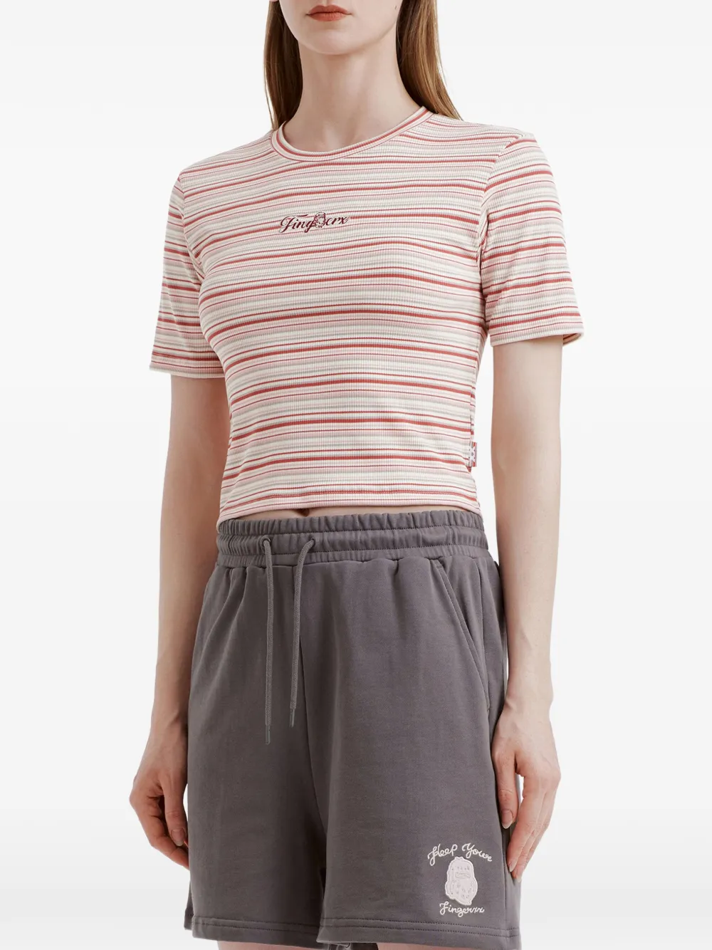  Fingercroxx Striped-pattern T-shirt - Neutrals 