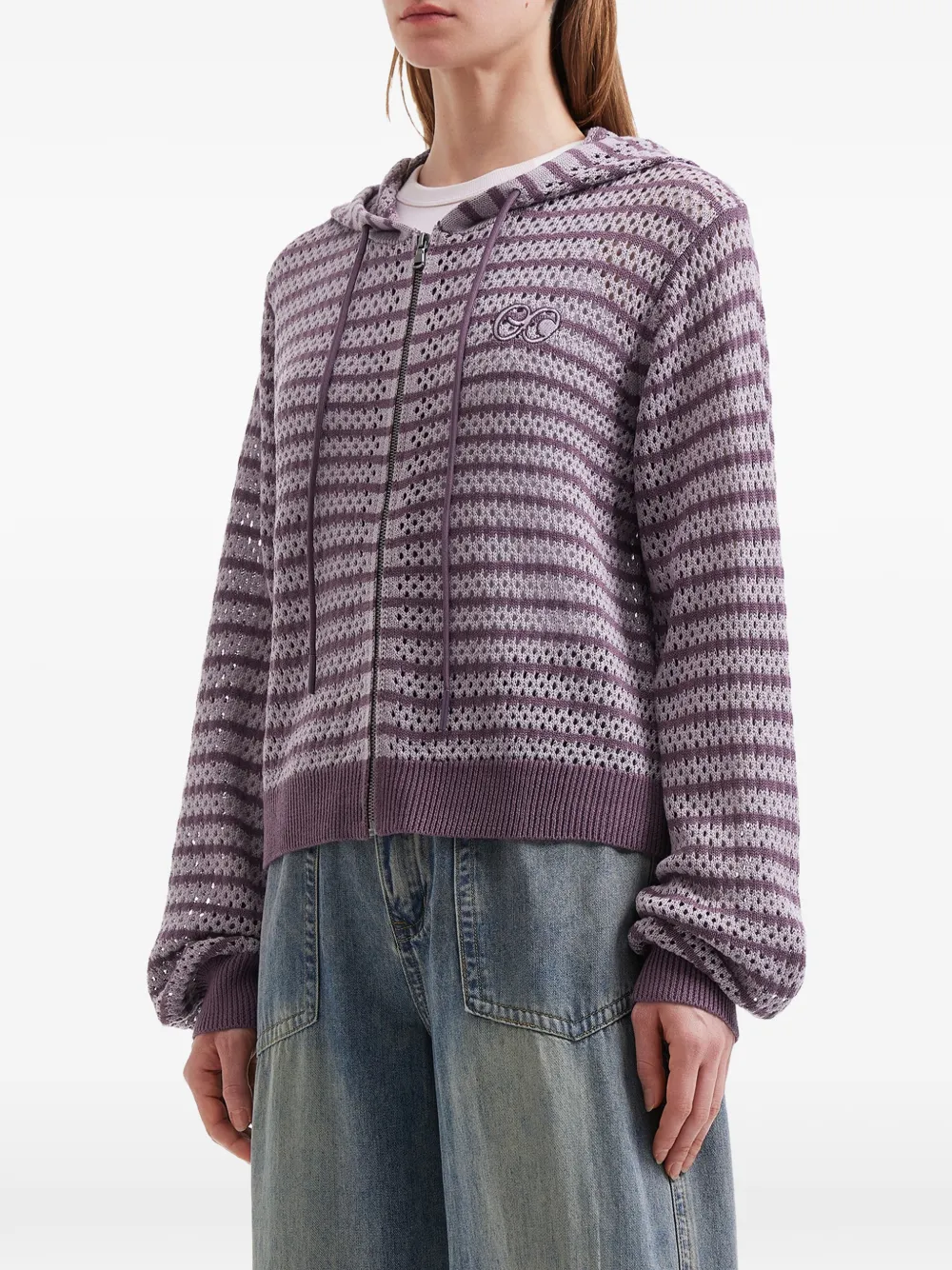  Mini Cream Striped Hooded Cardigan - Purple 