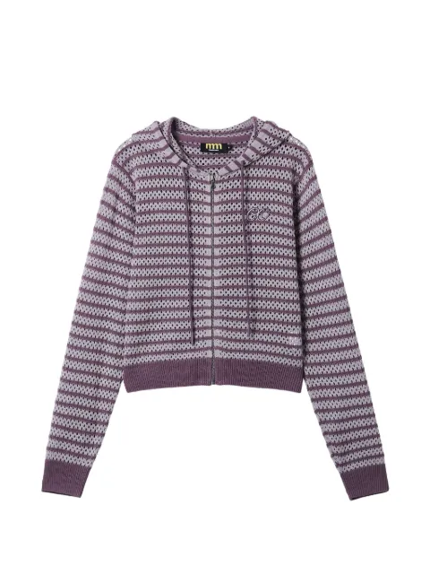 Mini Cream striped hooded cardigan