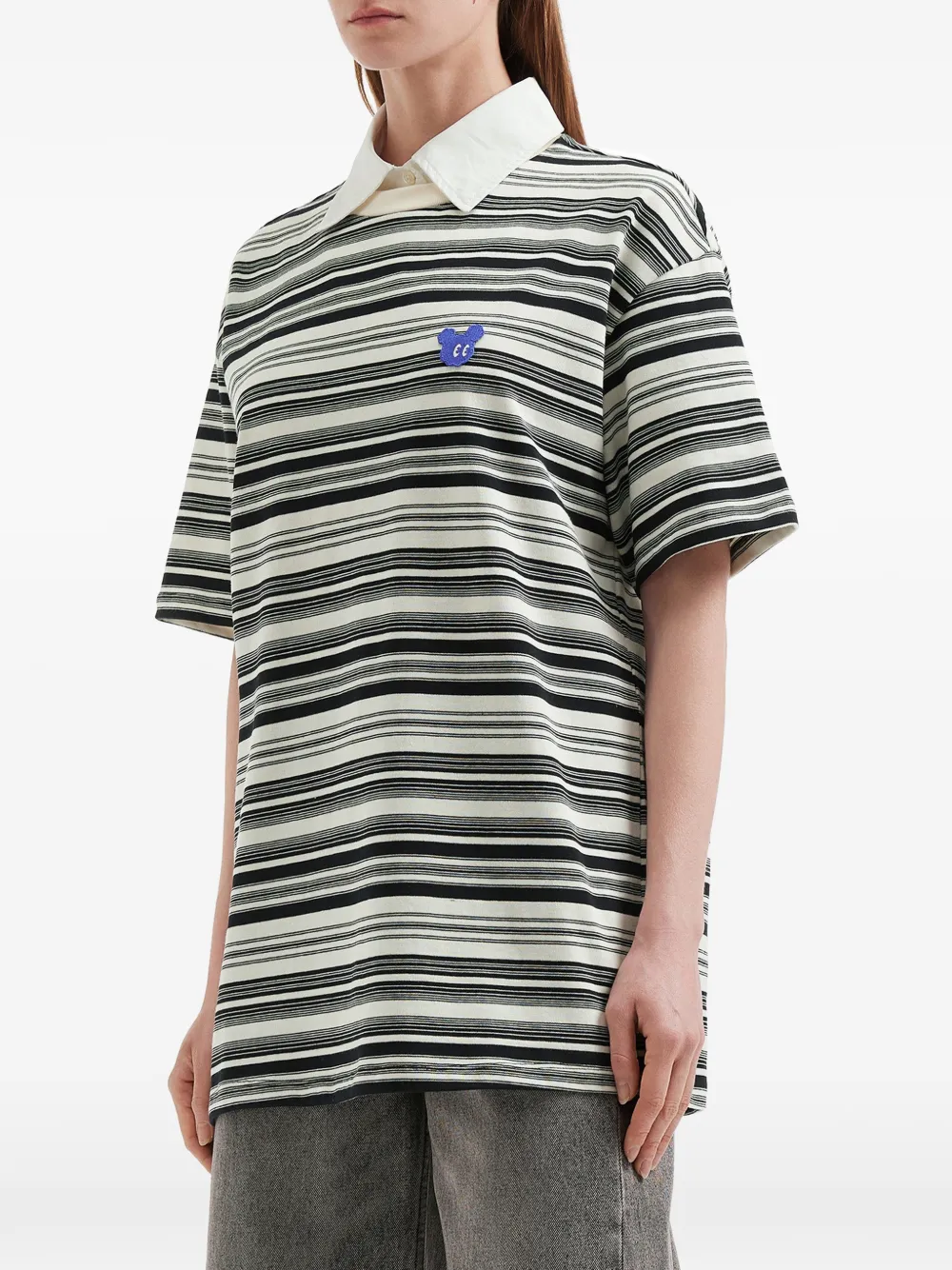  Mini Cream Striped Polo Shirt - White 