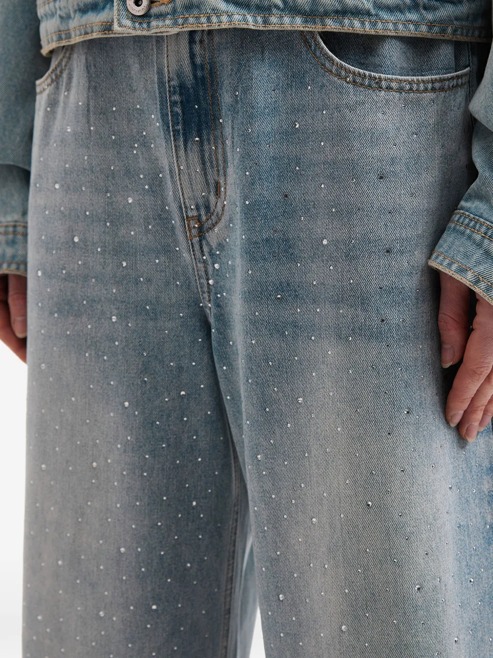 tout a coup Jeans verfraaid met stras Blauw