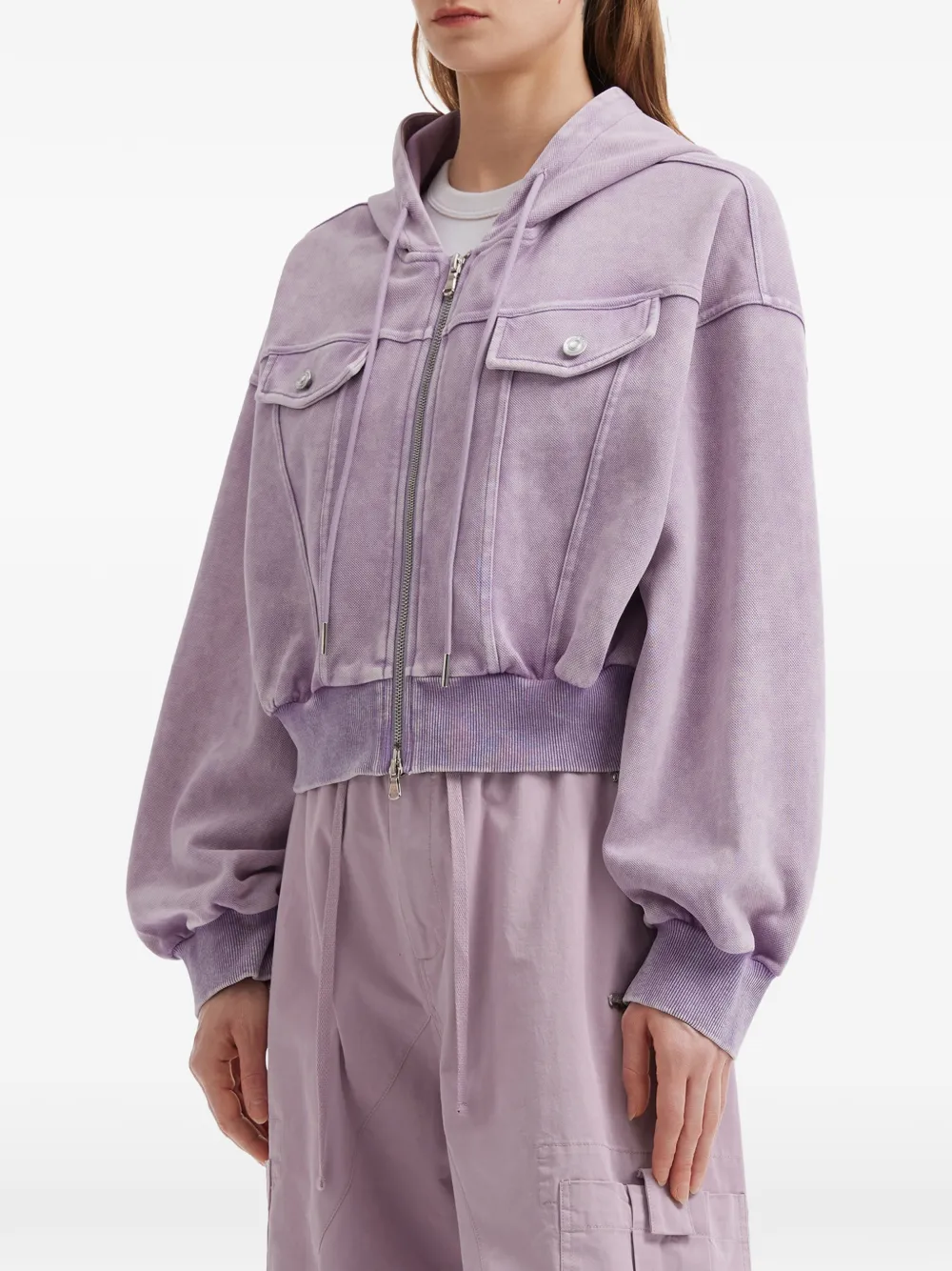  Mini Cream Flap-pockets Hoodie - Purple 
