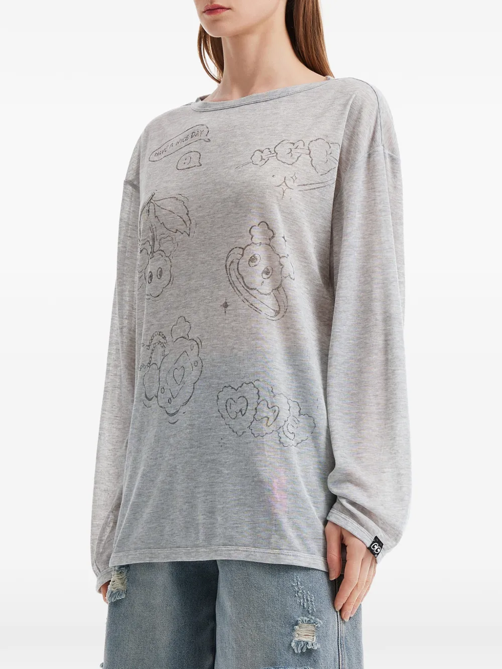 Mini Cream Graphic-print Long-sleeved T-shirt - Grey 