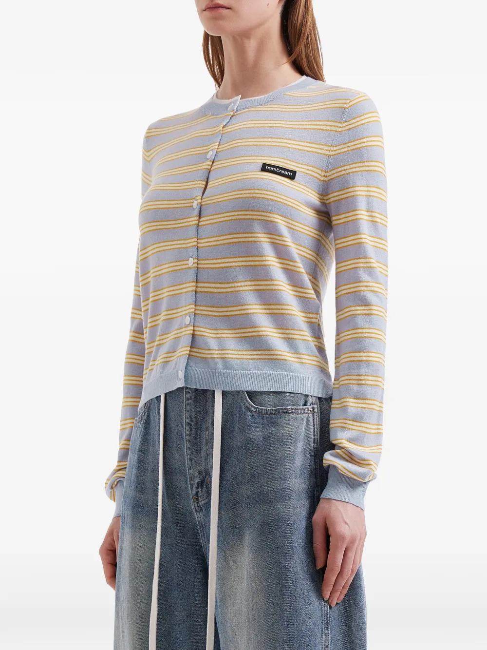  Mini Cream Striped Cardigan - Blue 