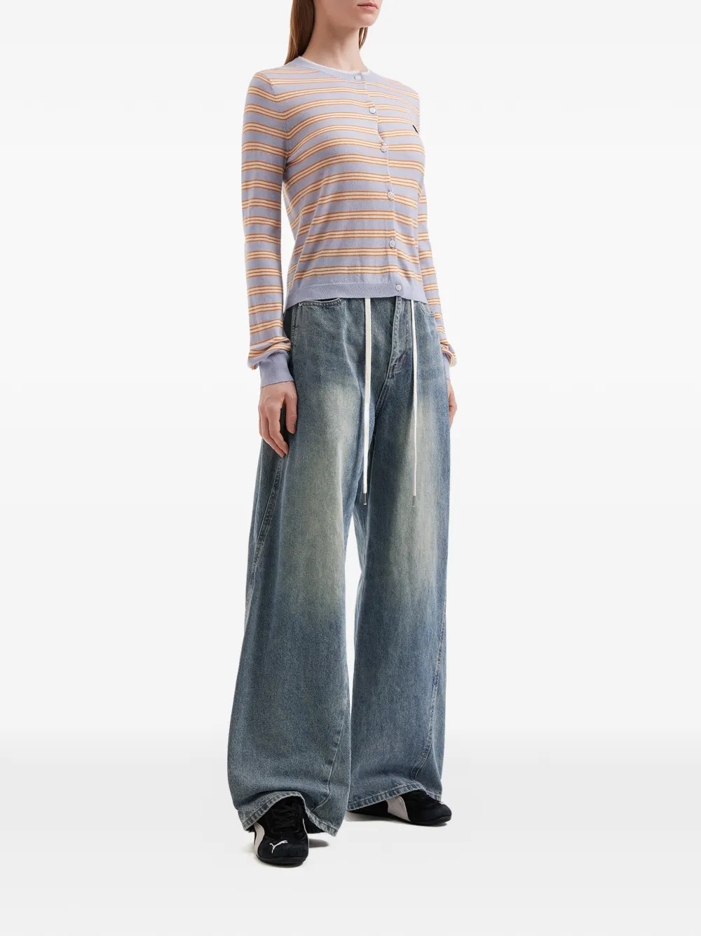  Mini Cream Drawstring Wide-leg Jeans - Blue 