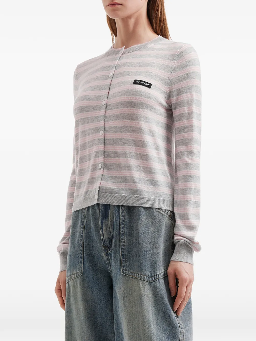  Mini Cream Striped Cardigan - Grey 