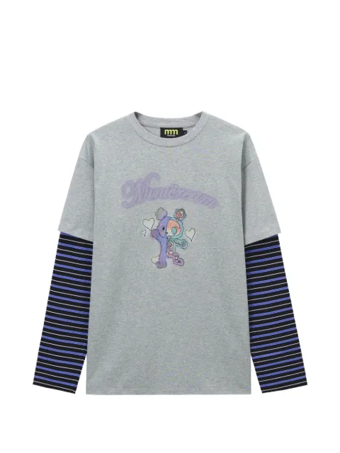 Mini Cream playera manga larga con rayas estampadas