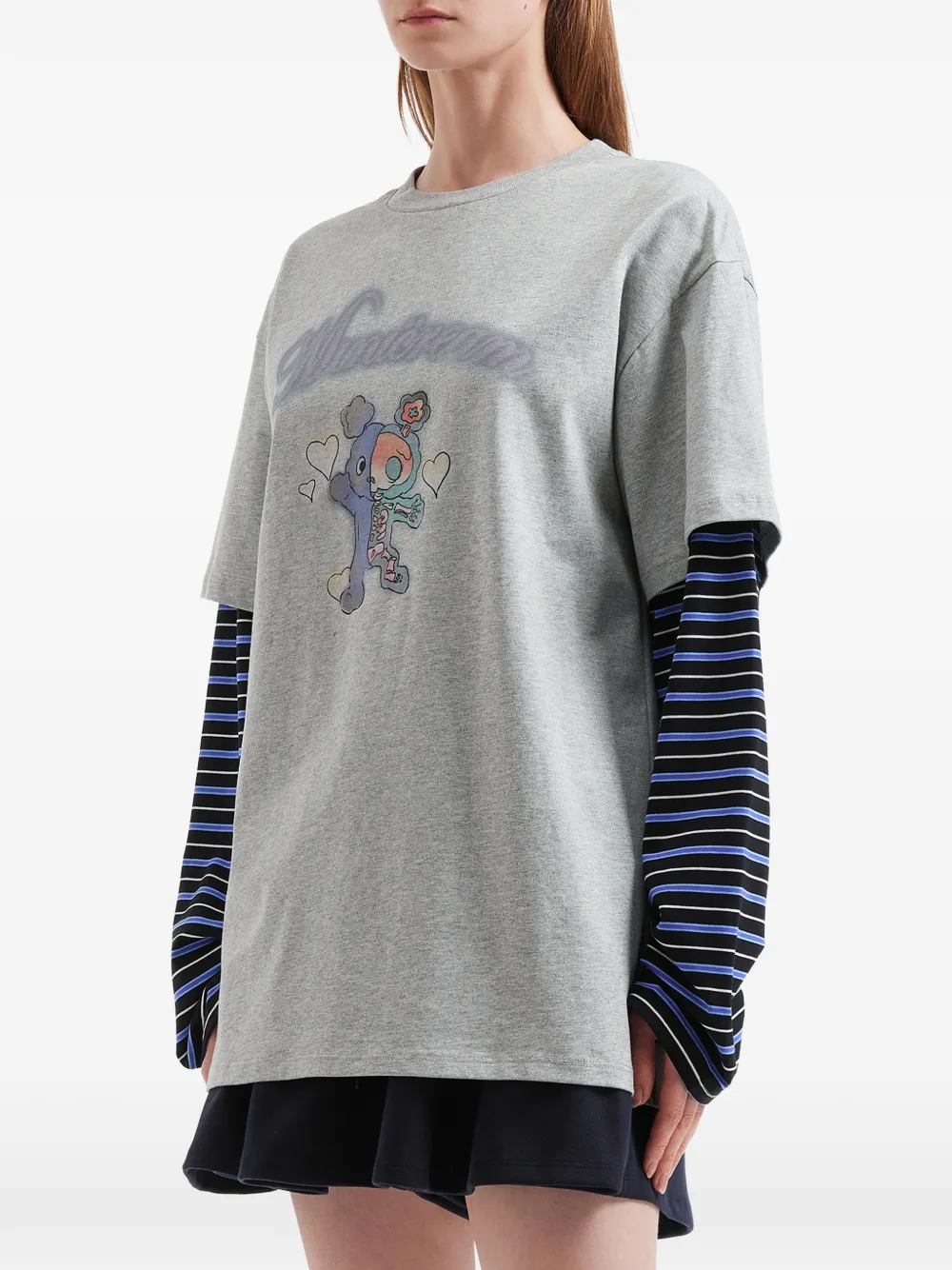  Mini Cream Striped Long-sleeve T-shirt - Grey 