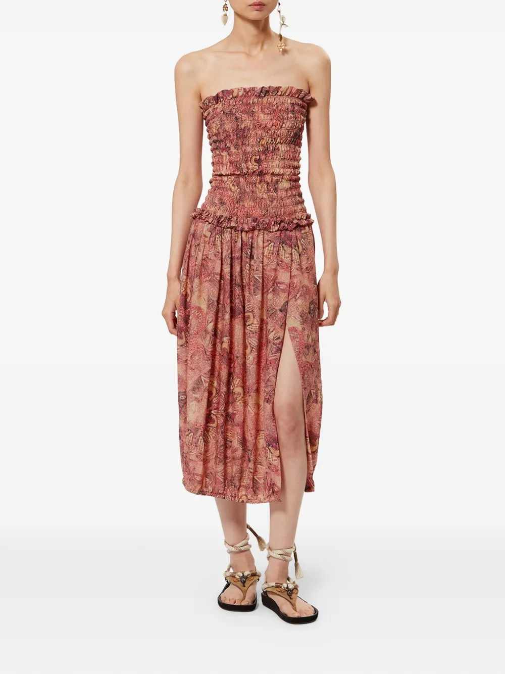 ISABEL MARANT Cleane gesmockte jurk met mandala print Roze