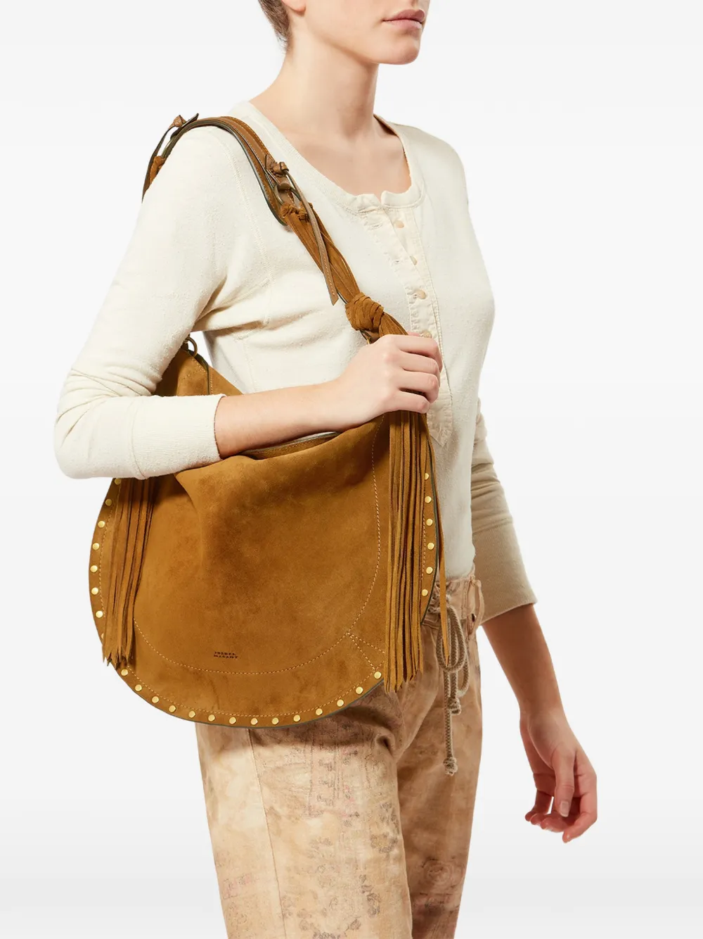 ISABEL MARANT Oskan Hobo schoudertas met franje Bruin