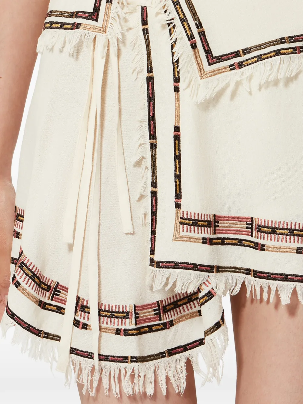 ISABEL MARANT Feriel mini-rok met borduurwerk en franje Beige