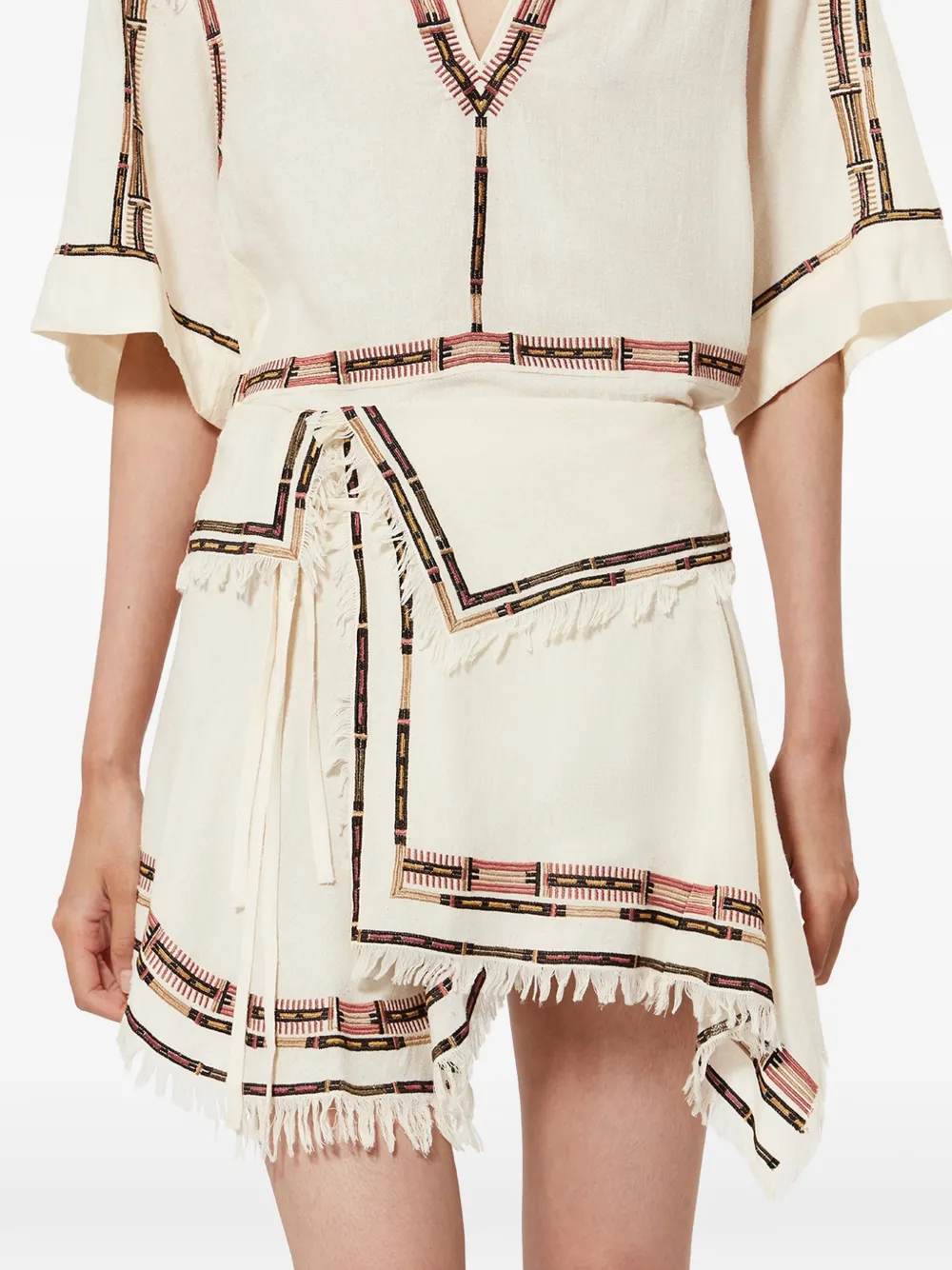 ISABEL MARANT Feriel mini-rok met borduurwerk en franje Beige