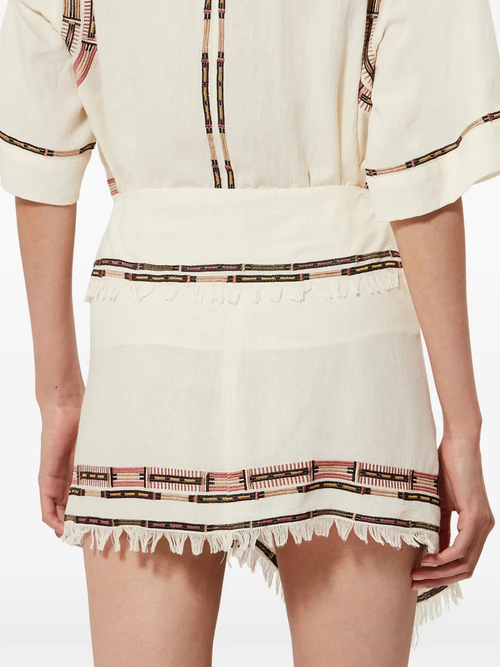 ISABEL MARANT Feriel mini-rok met borduurwerk en franje Beige