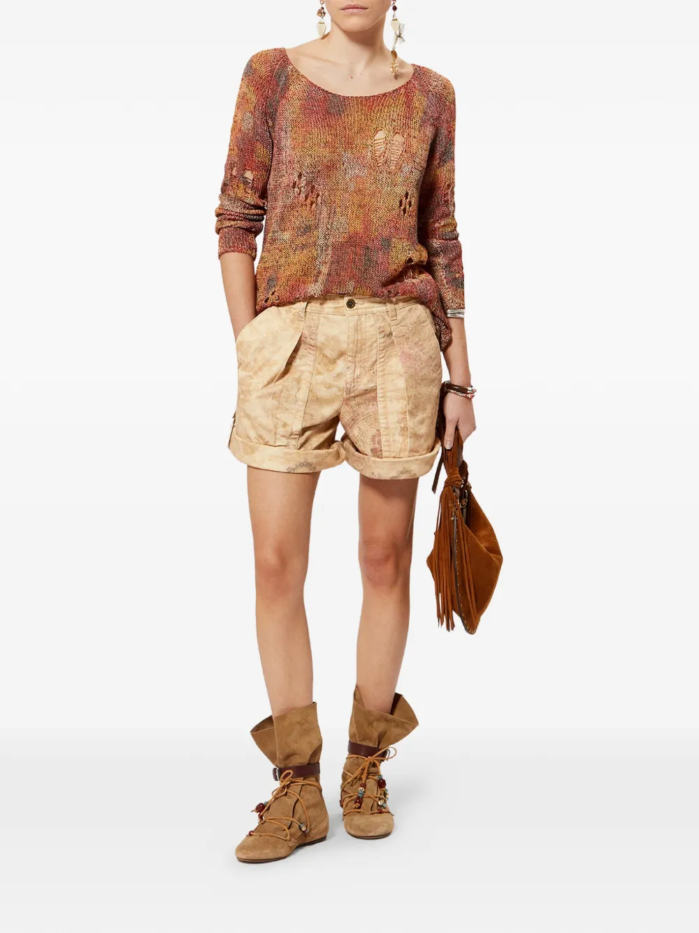 Isabel Marant Calissy Abstract-print Shorts - Neutrals 