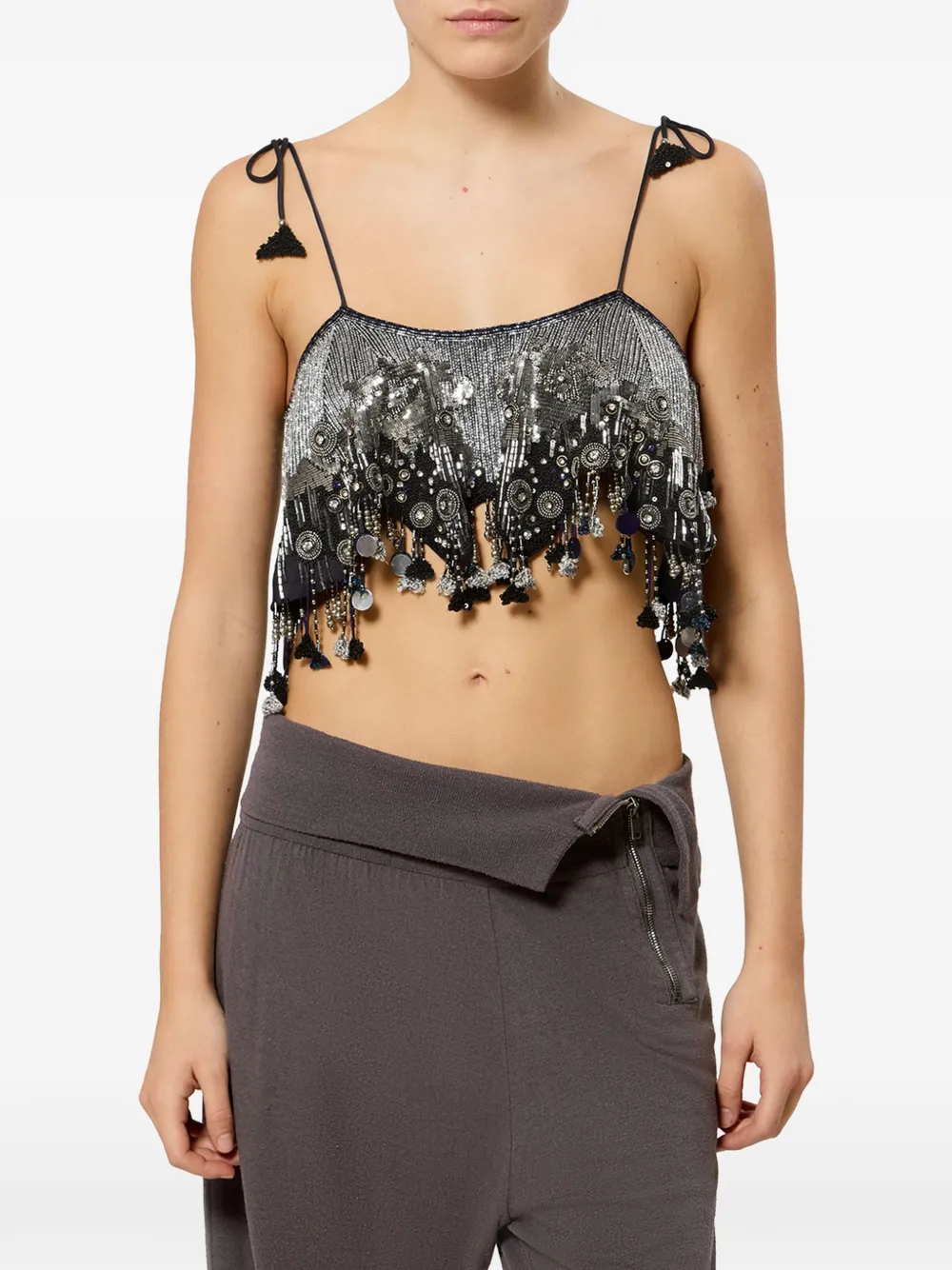  Isabel Marant Liwane Sequin-embellishment Silk Top - Silver 