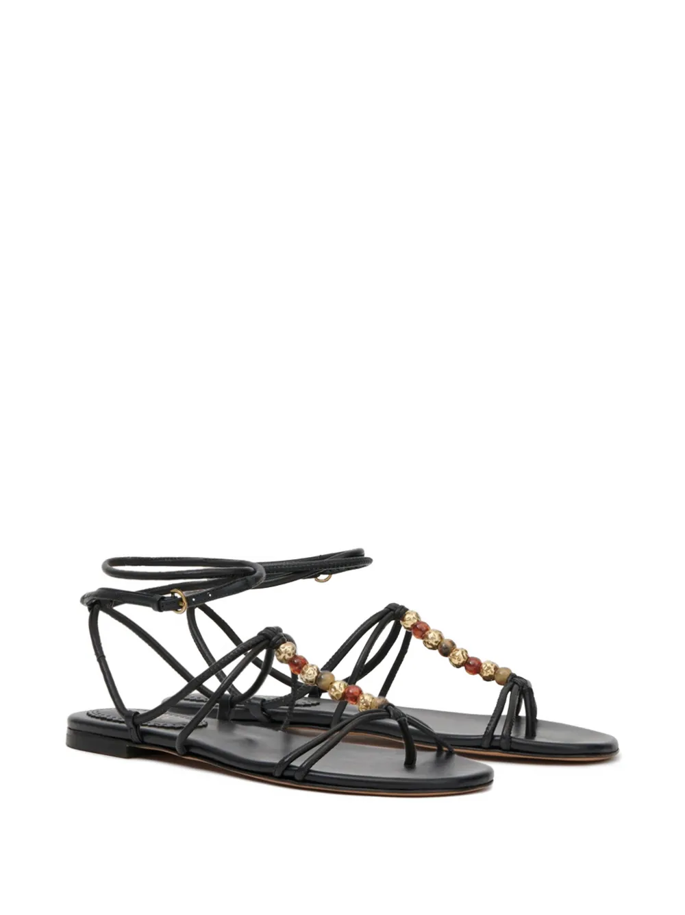 ISABEL MARANT Yctoria leren sandalen met kralenbandje Zwart