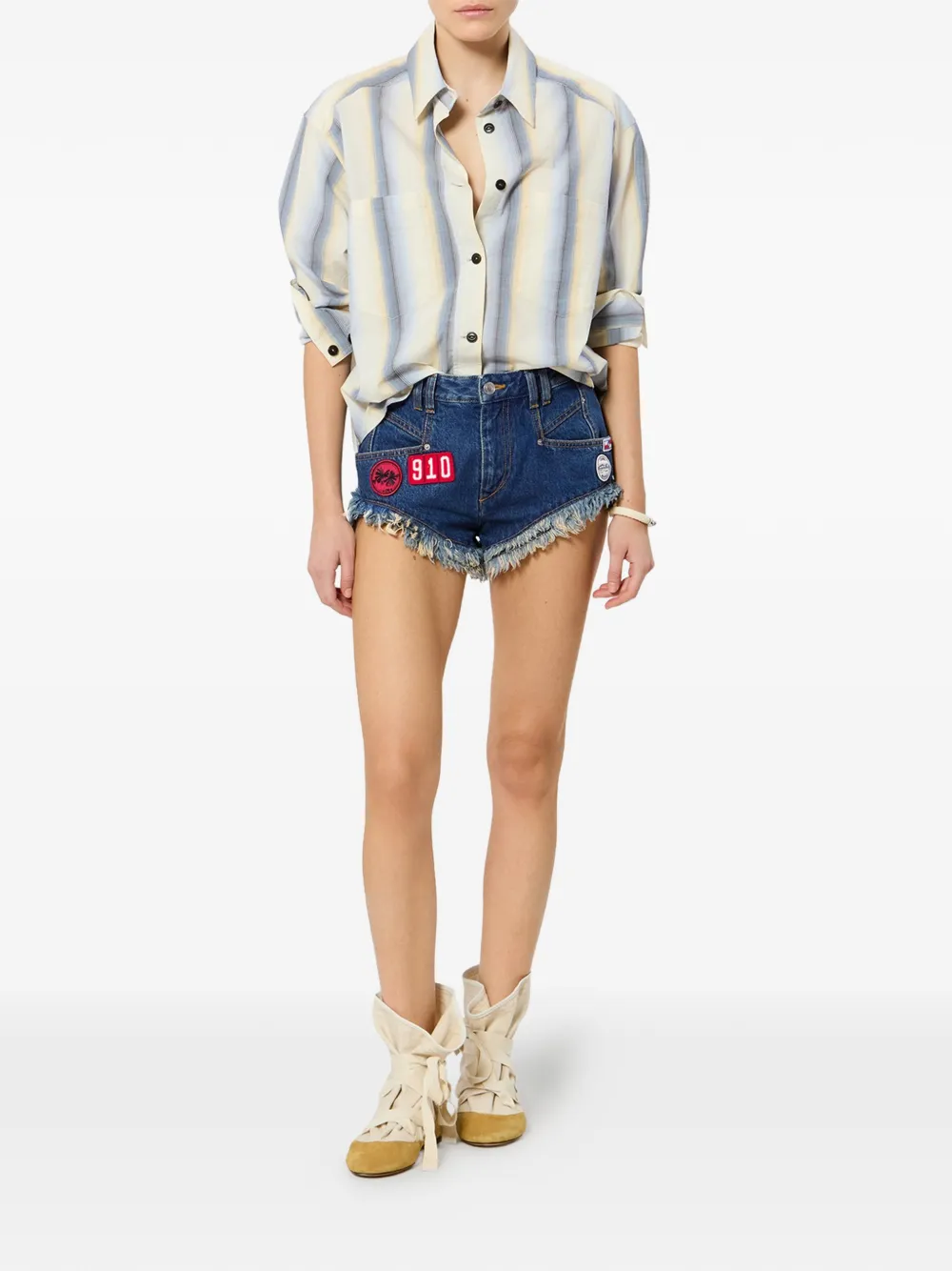 ISABEL MARANT Eneidala denim shorts met patches en granje Blauw