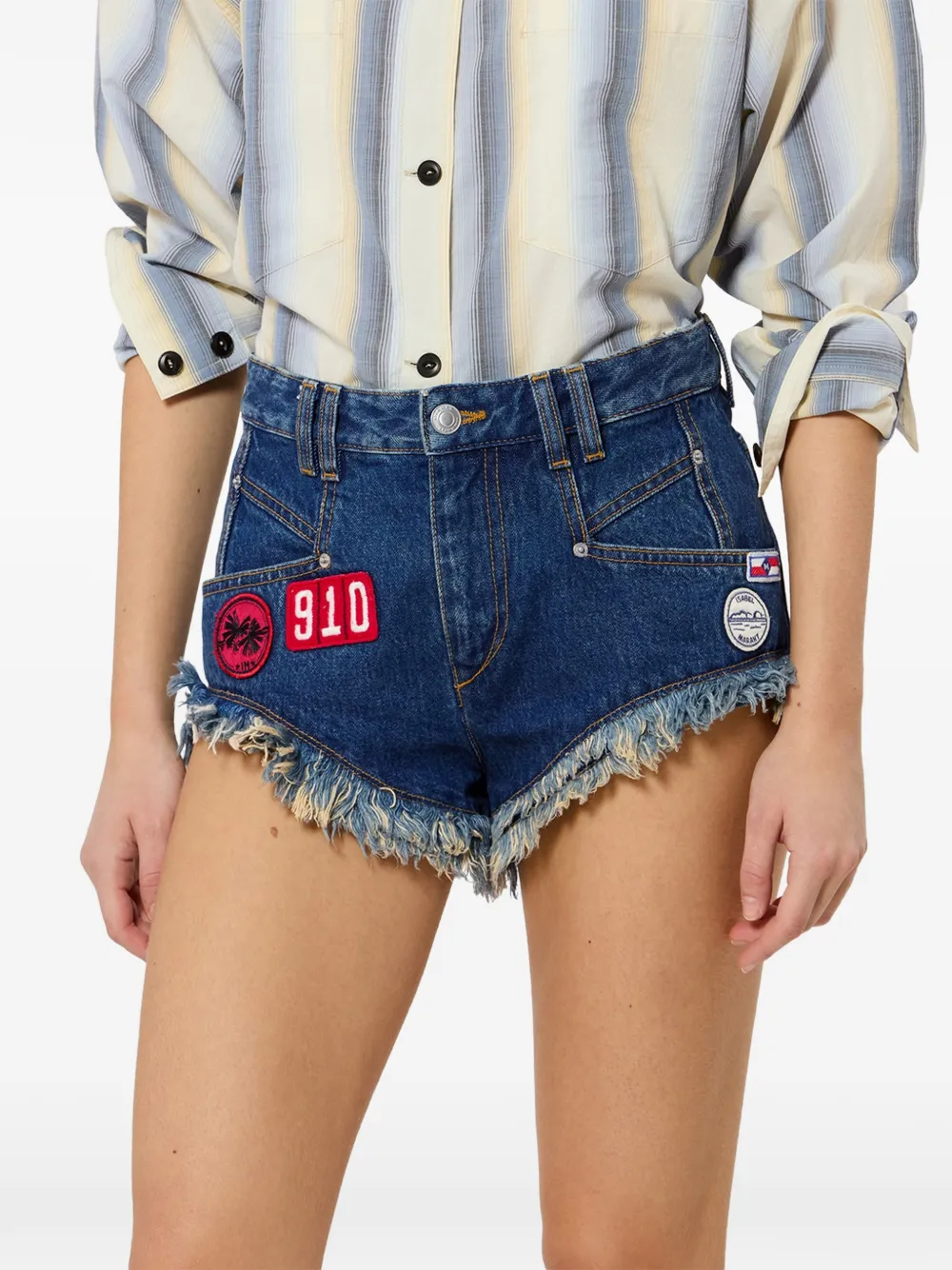 ISABEL MARANT Eneidala denim shorts met patches en granje Blauw