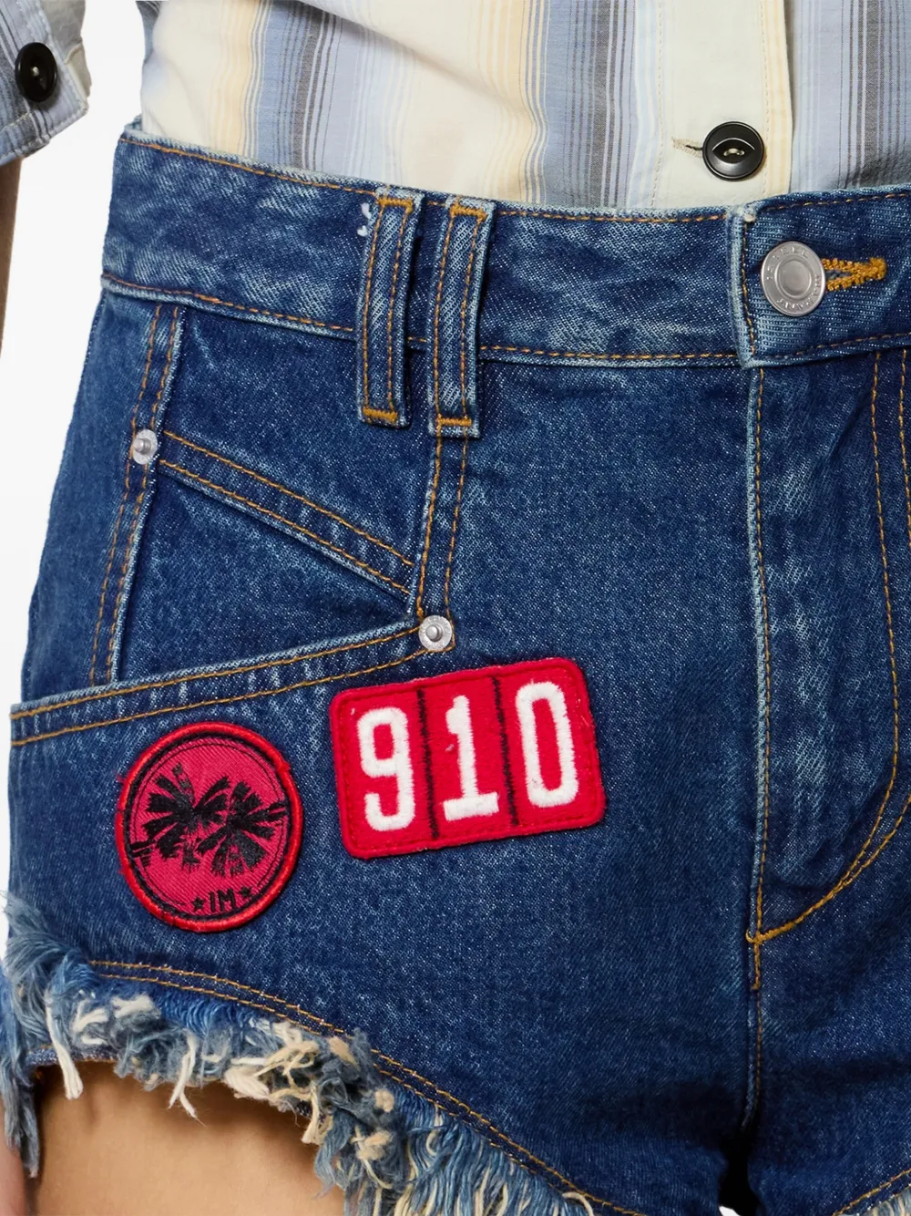 ISABEL MARANT Eneidala denim shorts met patches en granje Blauw