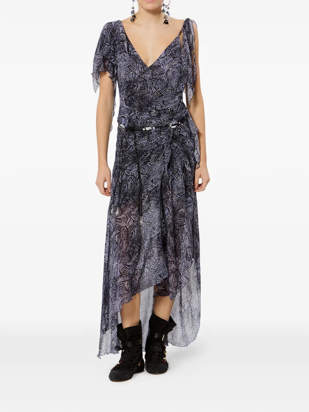 ISABEL MARANT Tylena asymmetrische midi-jurk met ruches Zwart