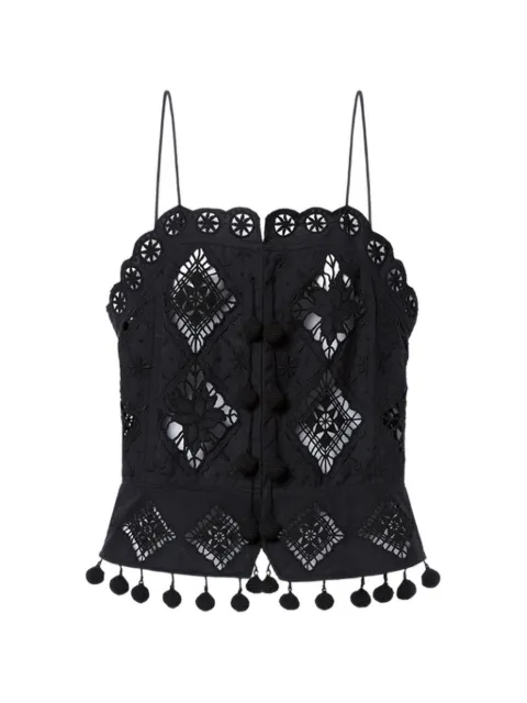 ISABEL MARANT Nelssy broderie anglaise pompom trim top