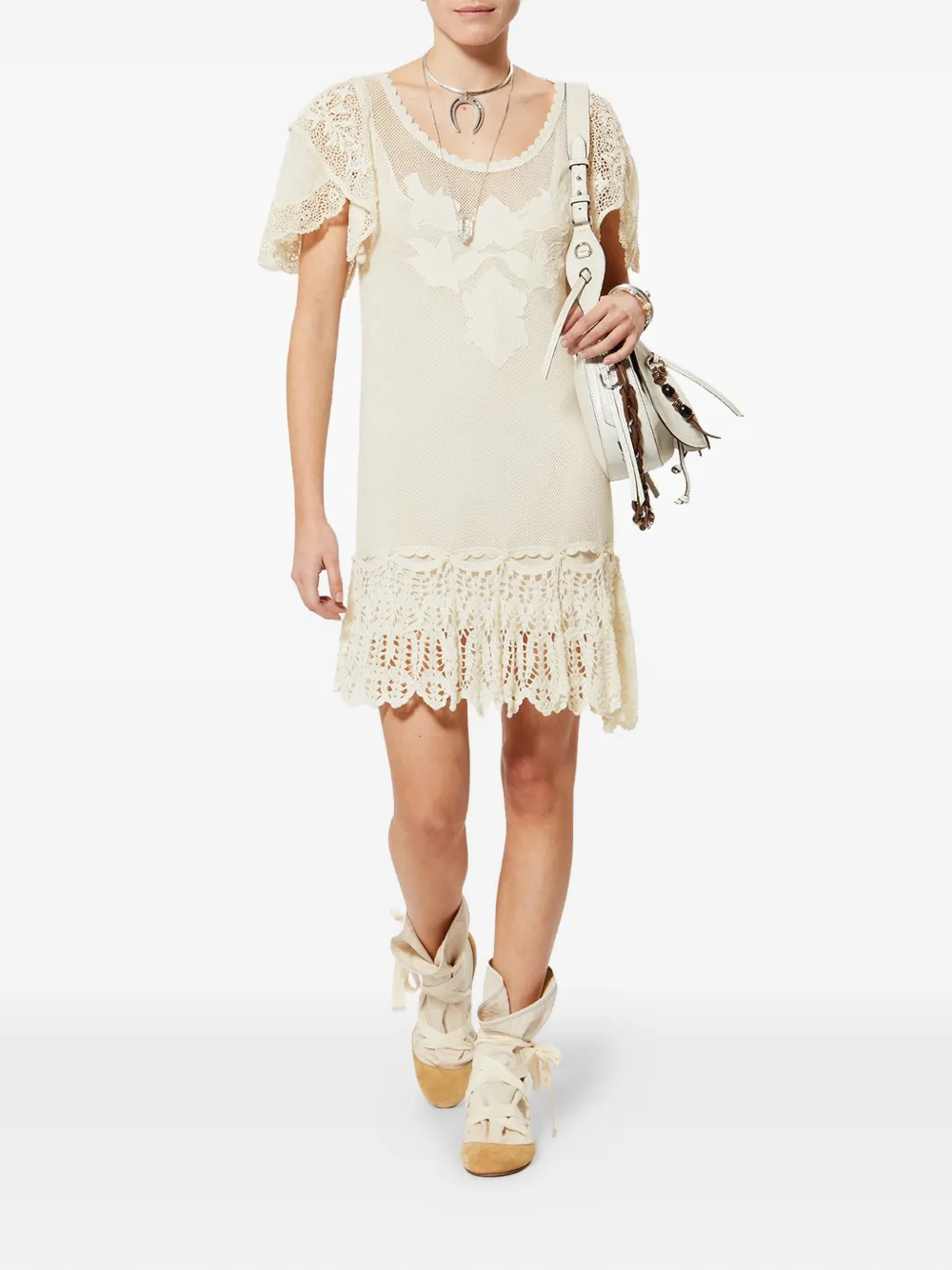 ISABEL MARANT Diena mini-jurk met kanten vlak Beige