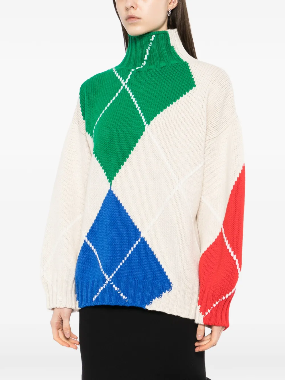  Jw Anderson Turtle-neck Argyle Sweater - White 